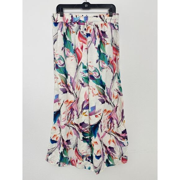 Calia Pants Linen Blend Floral Watercolor Wide Leg Elastic Waist M - Picture 1 of 11